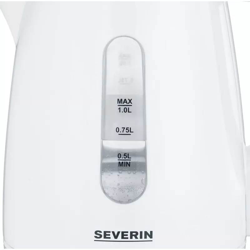 Elektriline veekeetja SEVERIN 1 L 2200 W valge — juhtmevaba, 360° alus, peidetud küttekeha