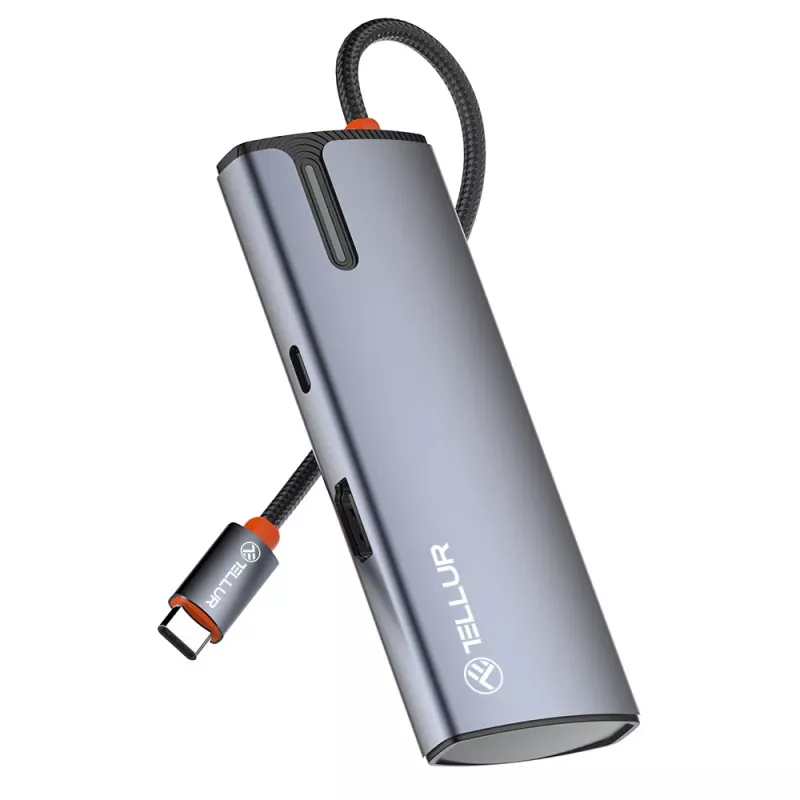 USB-C hubi Tellur TLL321061 koos PD 3.0 100W, HDMI väljundi ja 3× USB 3.0 pordiga