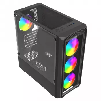 PC kuubikujuline korpus SAVIO Noctis Glass RGB — must, ATX/Micro-ATX, 210×410×450 mm, 3×120 mm esiventilaatorid