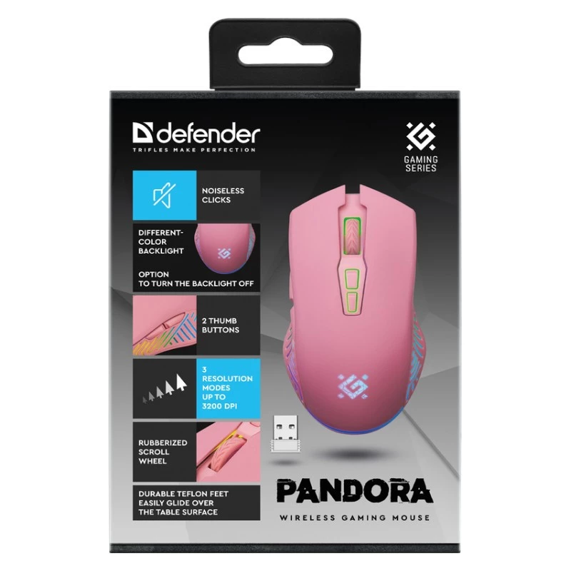 Juhtmevaba mängurihiir DEFENDER P ANDORA PINK liides