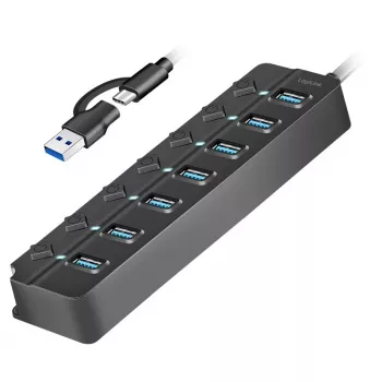 USB 3.2 Gen1 jaotur, 7 porti sisse/välja lülitiga, must