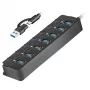 USB 3.2 Gen1 jaotur, 7 porti sisse/välja lülitiga, must