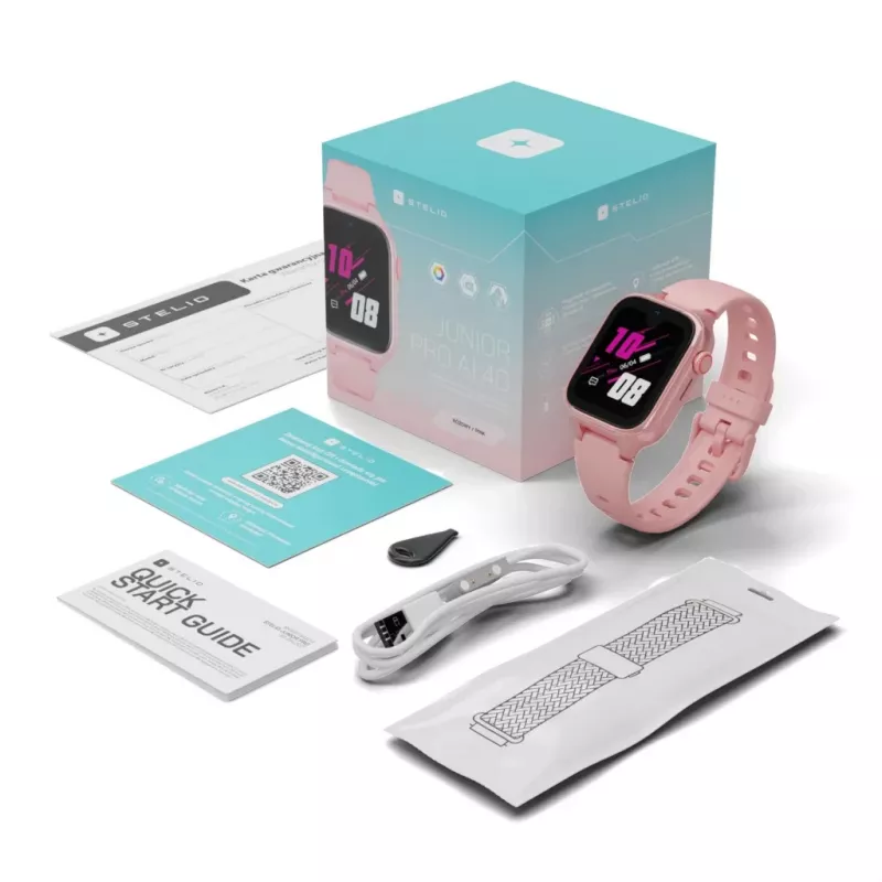 Nutikell Stelio Junior Pro AI 4G ST-SWJ102-PK — laste 4G kell, roosa