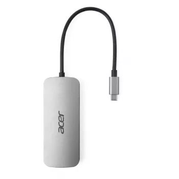 7-ühes USB-C dongel Acer — USB 3.2 Gen 1 USB-C, 3x USB-A, HDMI, SD/microSD, 100 W PD, hõbedane