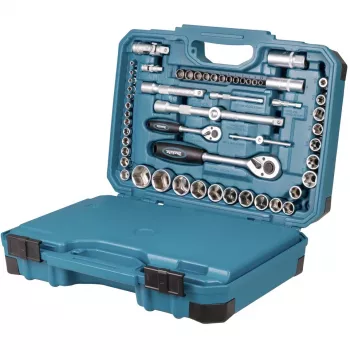 Handwerkzeug-Set E-17980, 231-teilig blau, mit 2 Umschaltknarren, 1/4 und 1/2, Koffer