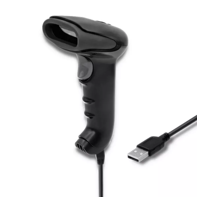 Pihustatav vöötkoodilugeja QOLTEC 50868 — 1D/2D laserskanner, USB-juhtmega ja juhtmevaba, töökaugus 600 mm, must