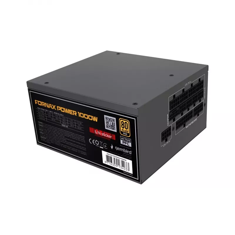 Gembird CCC-PSUGOLD-1000W Toiteplokk Fornax Power 1000W aktiivne PFC 12cm ventilaator 80+Gold