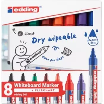 Valge tahvli marker Edding 4-363-8-S2999, erinevates värvides, 1–5 mm ots, pakis 8 tk