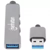Manhattan USB-A 4-pordiline jaotur, 4x USB-A porti (1x 5 Gbps USB 3.2 Gen1 ehk USB 3.0, 3 x 480 Mbps USB 2.0), USB-toitega (välist toiteallikat pole vaja), alumiinium