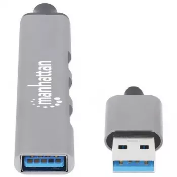 Manhattan USB-A 4-pordiline jaotur, 4x USB-A porti (1x 5 Gbps USB 3.2 Gen1 ehk USB 3.0, 3 x 480 Mbps USB 2.0), USB-toitega (välist toiteallikat pole vaja), alumiinium