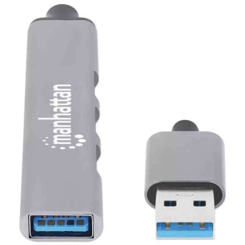 Manhattan USB-A 4-pordiline jaotur, 4x USB-A porti (1x 5 Gbps USB 3.2 Gen1 ehk USB 3.0, 3 x 480 Mbps USB 2.0), USB-toitega (välist toiteallikat pole vaja), alumiinium