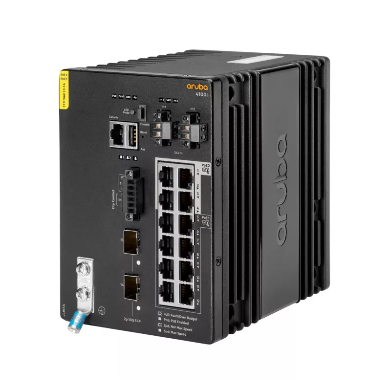 Hewlett Packard Enterprise HPE Aruba 4100i - Lüliti - 8 x 10/100/1000 (PoE klass 4) + 4 x 10/100/1000 (PoE klass 6) + 2 x SFP+ - DIN-riiulile paigaldatav - PoE klass 4 / PoE klass 6