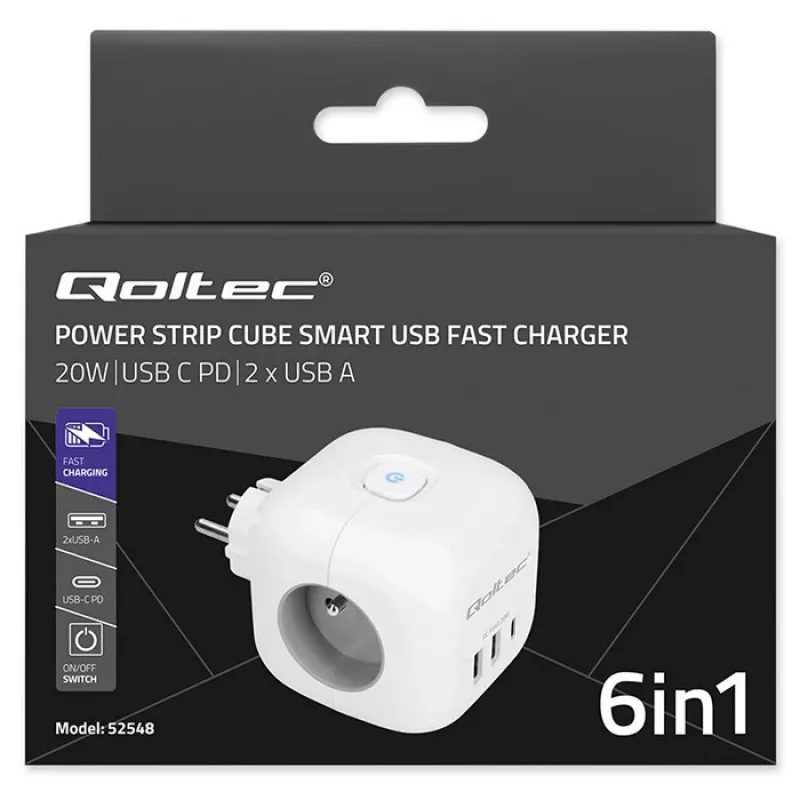 Pikendusjuhe QOLTEC 52548 3 vahelduvvoolupesaga ja USB-pordiga