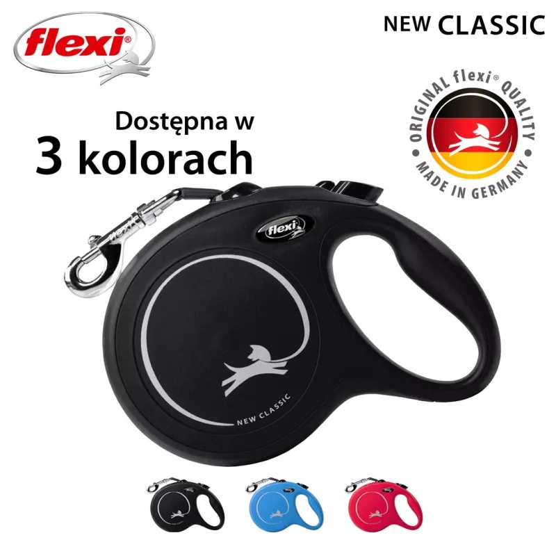 Sissetõmmatav koerarihm Flexi New Classic L 5 m Must – nöör, suurtele tõugudele (25–45 kg), max koormus 50 kg