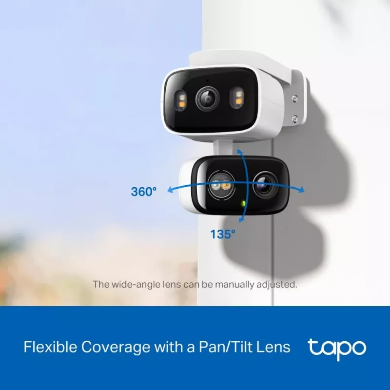 IP-turvakaamera TP‑LINK Tapo C246D — 3 MP (2304×1296), 2,8 mm, 107,8° vaateväli, PTZ kahe objektiiviga, IP65, Wi‑Fi/Gigabit, microSD kuni 512 GB