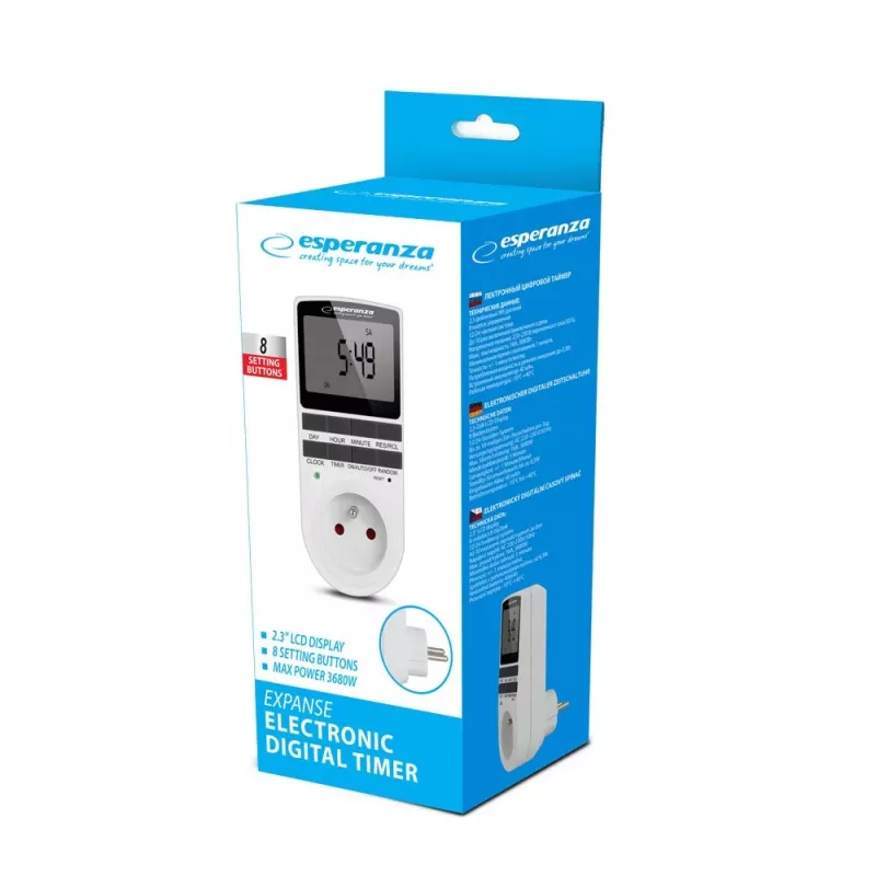 Loendustaimer ESPERANZA ELA101 — 99-minutiline taimer, LCD-ekraan, 230 V AC, 16 A