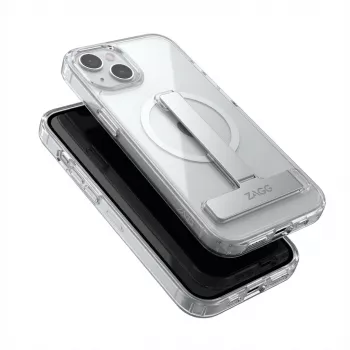 Kaitseümbris GUAN Apple iPhone 16 Plus jaoks — 10H karastatud klaasist tagapaneel integreeritud tugijalaga, läbipaistev hõbedane