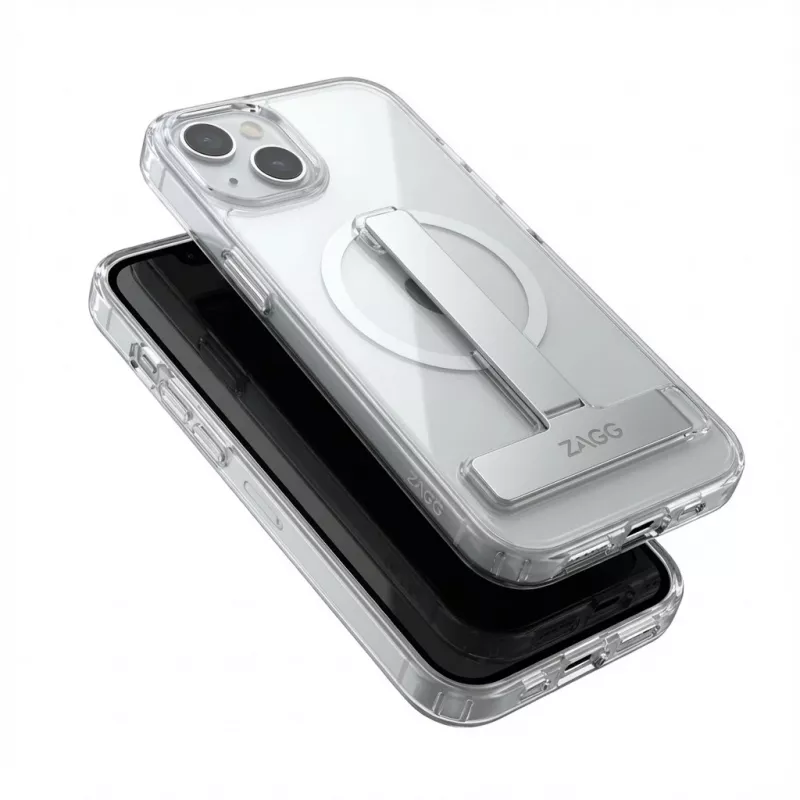Kaitseümbris GUAN Apple iPhone 16 Plus jaoks — 10H karastatud klaasist tagapaneel integreeritud tugijalaga, läbipaistev hõbedane