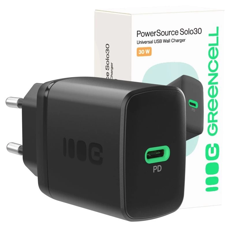 Toiteadapter roheline Cell PowerSource Solo30 30W must — USB-C ühe pordiga laadija