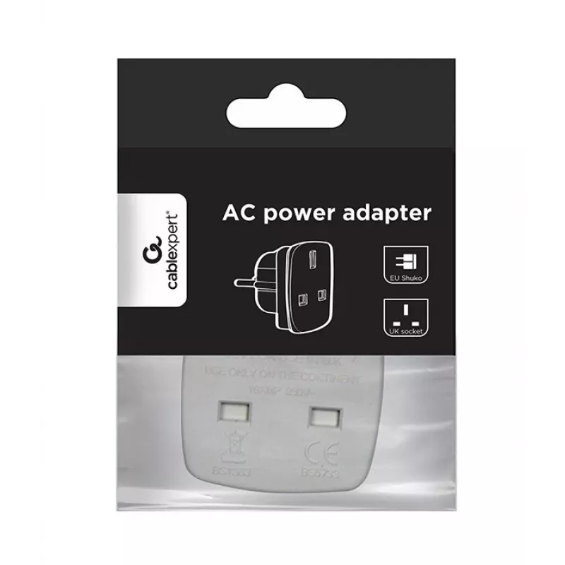 Gembird Cablexpert a-AC-UKEU-001 - Toiteadapter - Toiteadapter (S) toiteadapteriks (W) - Valge - Ühendkuningriik, Euroopa (a-AC-UKEU-001)