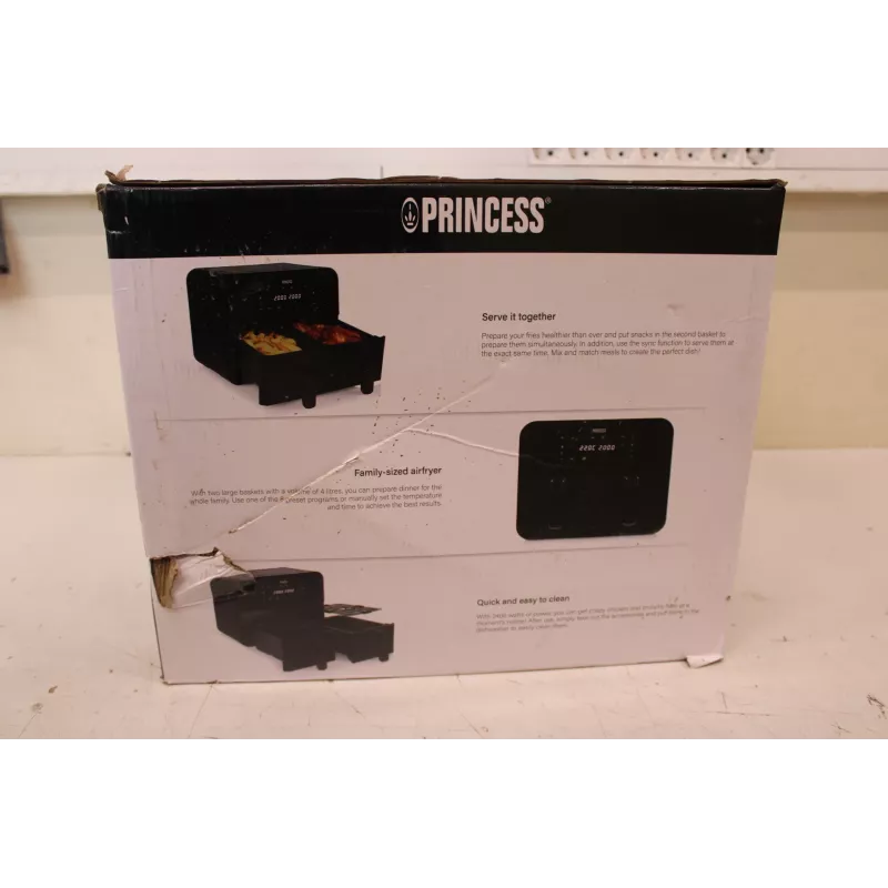 MÜÜK VÄLJA. Princess Double Basket Airfryer | 182068 | Võimsus 2400 W | Mahutavus 8 L | Must | KAHJUSTATUD PAKEND, KRIIMUD KORPUSEL