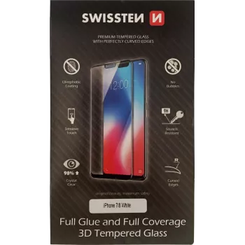 Karastatud 3D täisliimklaasist ekraanikaitse SWISSTEN iPhone 7/8 jaoks — valge