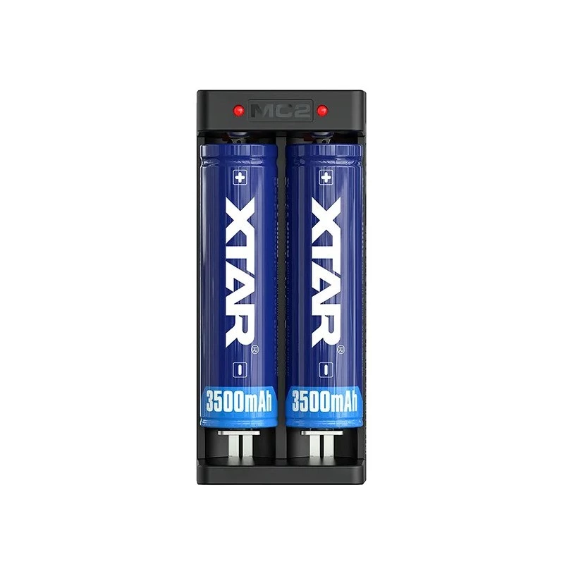 XTAR kahepesaline Li-ioon akulaadija 18650 elementidele, USB-C sisend, 2 pesa, must, LED-indikaatorid