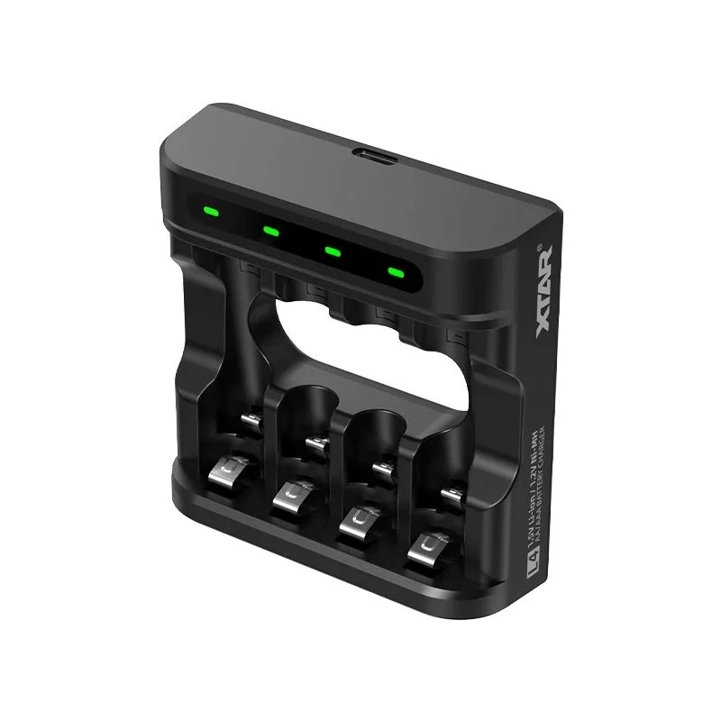 Akulaadija XTAR 4-pesaline AA/AAA (Li-ioon, NiMH) USB-C, LED-indikaatorid, must