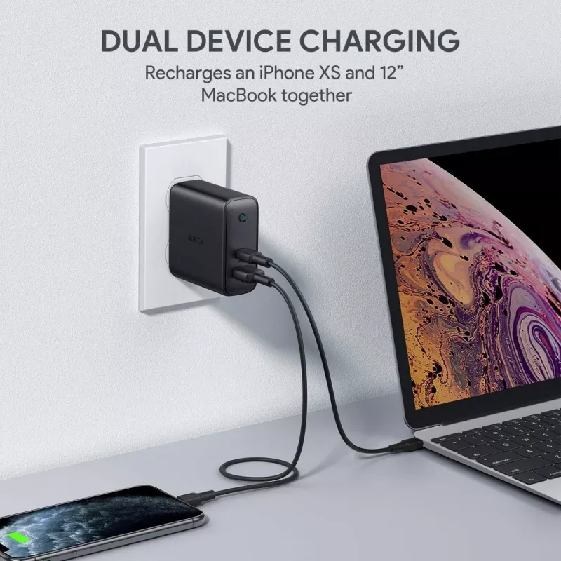 Seinalaadija PA-D3 2xUSB Power Delivery (1xUSB+1xUSB C) 5.4A 60W Dynamic Detect