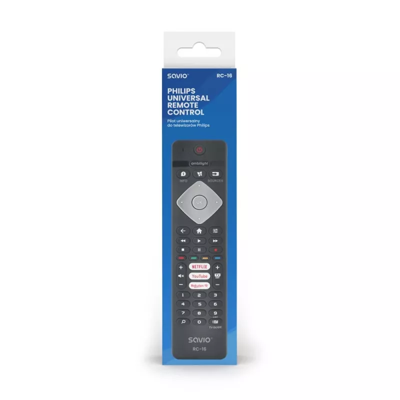 SAVIO RC-16 IR juhtmeta kaugjuhtimispult TV-tuunerile / digiboksile, 20 seadet, 10 m leviulatus, must