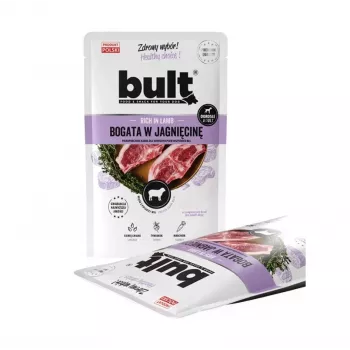 Märg koeratoit BULT Rikas lambalihaga 100 g kotike — täisväärne täiskasvanud koera toit, 75% niiskus, 12% valk, teraviljavaba