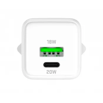 USB C/A võrgulaadur YENKEE YAC G38 20W 3A Power Delivery (USB‑C ja USB‑A)
