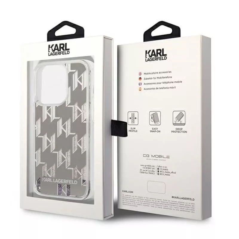 Karl Lagerfeld KLHCP14XLMNMS iPhone 14 Pro Max 6.7 kõva kate hõbedane / hõbedane Liquid Glitter Monogram