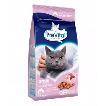 Kuiv kassitoit PREVITAL Senior lõhe 1,4 kg — seeniorvormel, 31% valku, 9% rasva