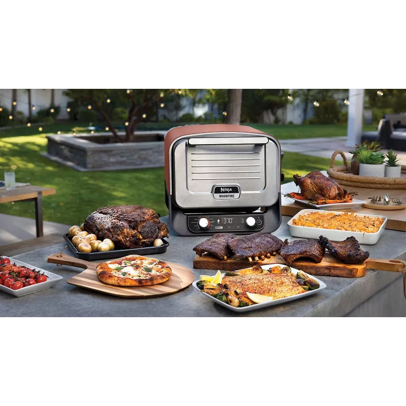 Ninja OO101EU välisgrill/barbeküü Elektriline + Söegrill Must, Punane, Hõbedane 2400 W