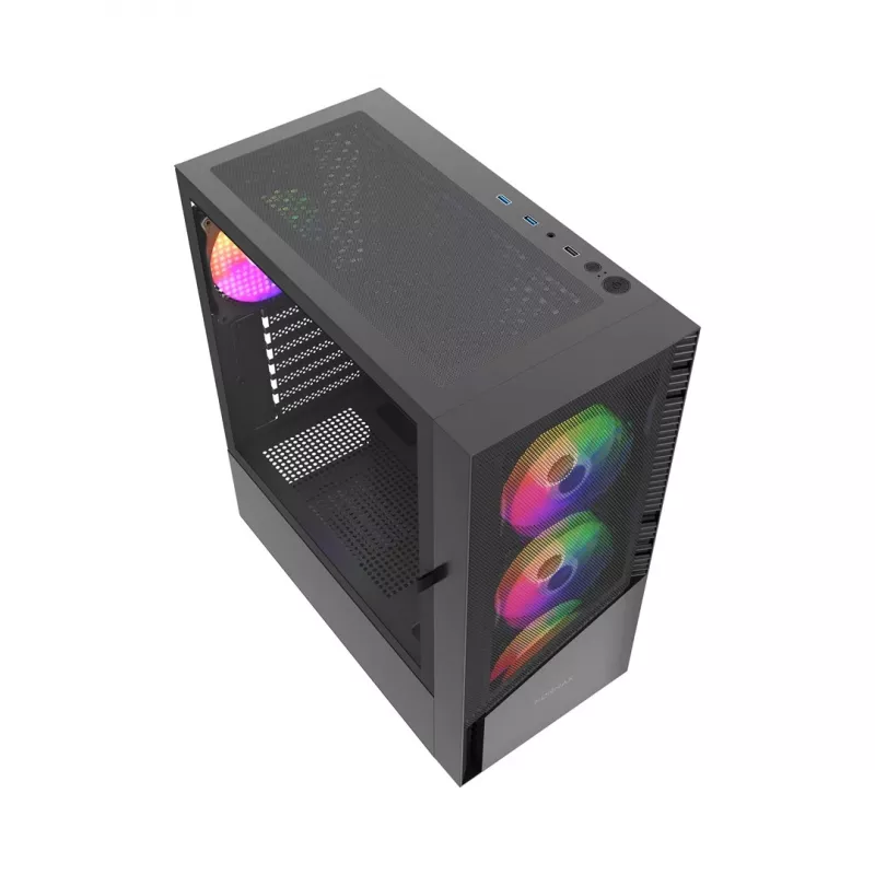 Arvutikorpus GEMBIRD Fornax 4300 Midi Tower ATX, karastatud klaas, 2×3,5-tollist pesa, 3×2,5-tollist pesa, ARGB-ventilaatorite tugi, USB 3.2 Gen1