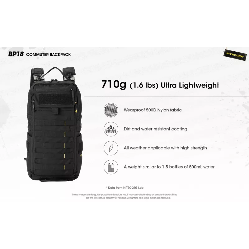 Reisiseljakott Nitecore BP18 — must nailon/polüester, 240×160×470 mm
