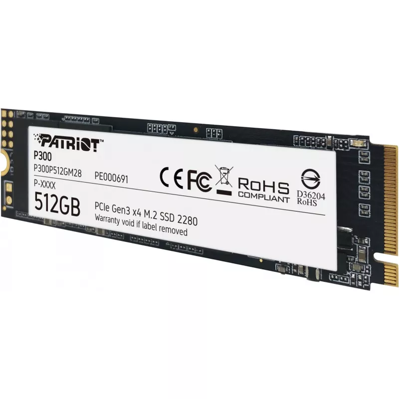 Sisemine SSD PATRIOT P300 512 GB M.2 PCIe NVMe — lugemine 1700 MB/s, kirjutamine 1200 MB/s, 3D NAND, 3,8 mm, TBW 240