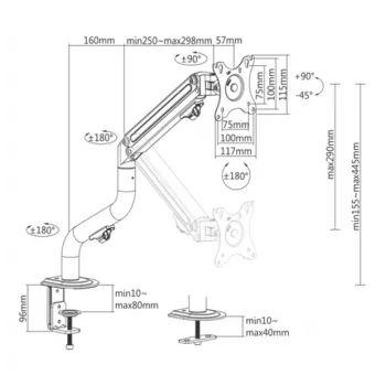 Gembird MA-DA1-02 Reguleeritav lauamonitori kinnituskäsi (kallutatav), 17”–32”, kuni 8 kg