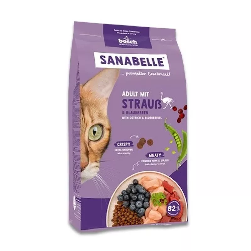 Kuiv kassitoit Bosch Sanabelle Life Adult – jaanalind ja mustikad, 8 kg, 31% valku, 16% rasva