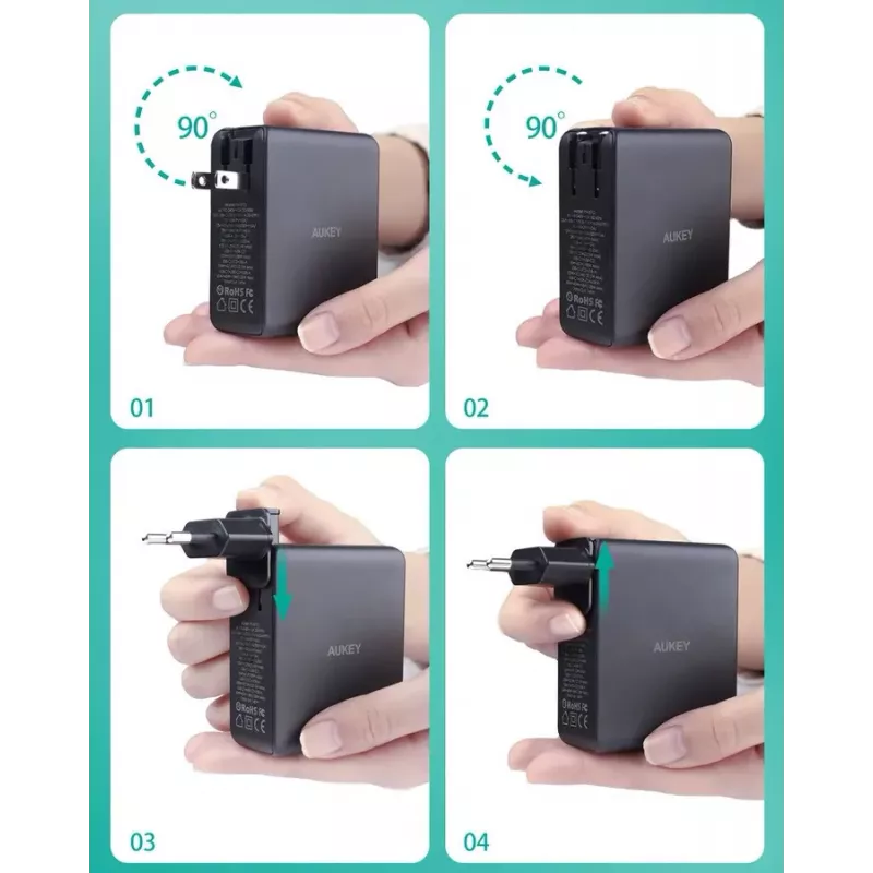 Seinakruvilaadija Aukey PA-B7O, 3×USB, GaN-tehnoloogia