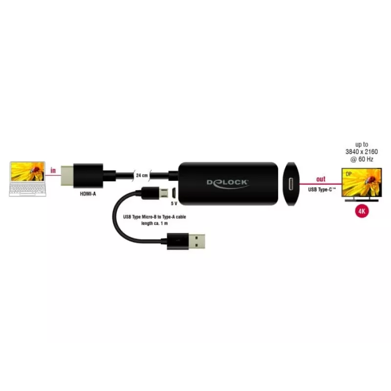 Adapter HDMI-A-pistik USB USB-C emasele DeLOCK 63251