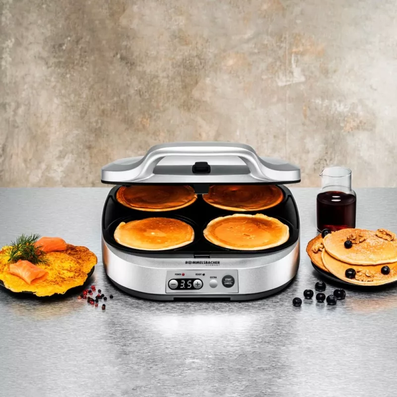 ROMMELSBACHER PC 1800, 4 pannkooki, Hõbedane, Plast, 13,5 cm, Nupud, 1800 W