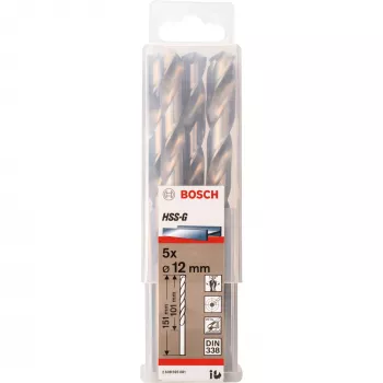 Puuriterade komplekt Bosch HSS-G 12 mm, 5 tk, tööpikkus 101 mm