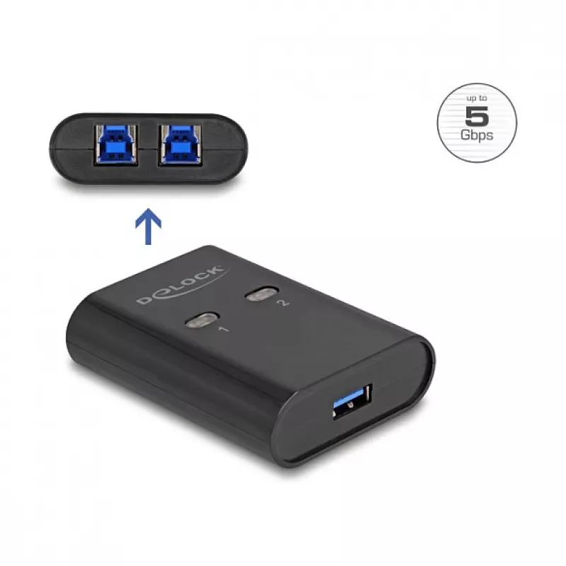 DeLOCK USB-lüliti, 2 arvutit 1 seadmele, 5 Gbps, must