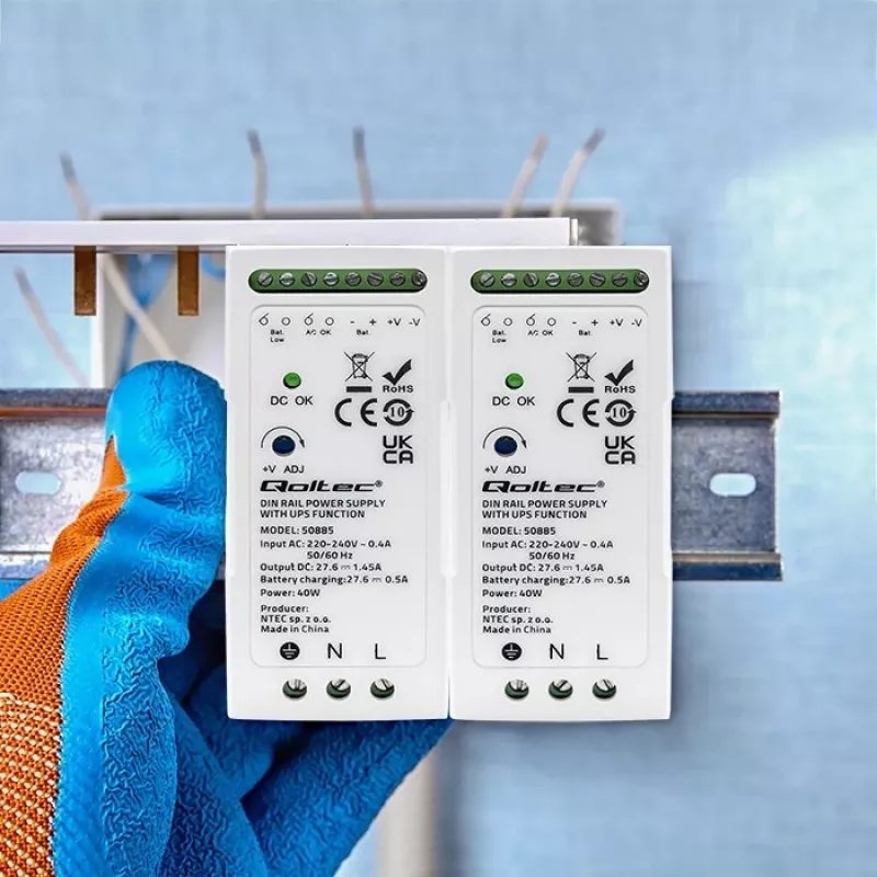 Qoltec 50885 Stabiilne DIN-liistule paigaldatav toiteplokk UPS-funktsiooniga | 40 W