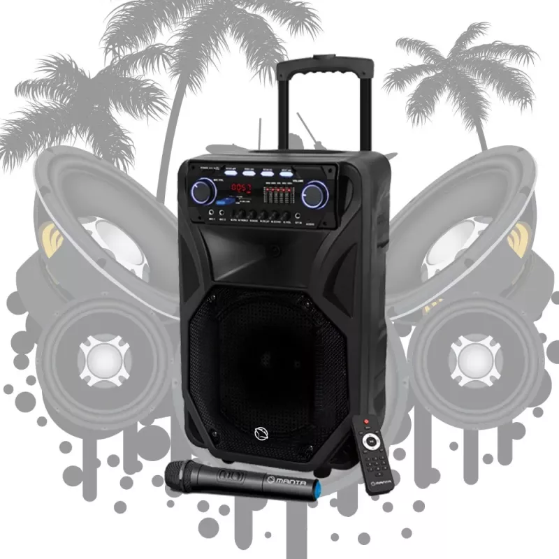 Kaasaskantav karaokekõlar MANTA SPK5021PRO 20W, 12-tolline bassikõlar, 80W RMS, Bluetooth, aku kuni 5h, SD/USB, mikrofoni- ja kitarrisisendid