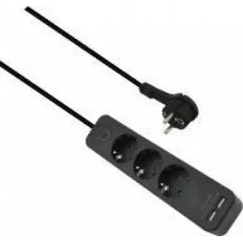 Pikendusjuhe helos ADVANCED 3-suunaline USB-laadijaga, must, 1,5 m kaabel
