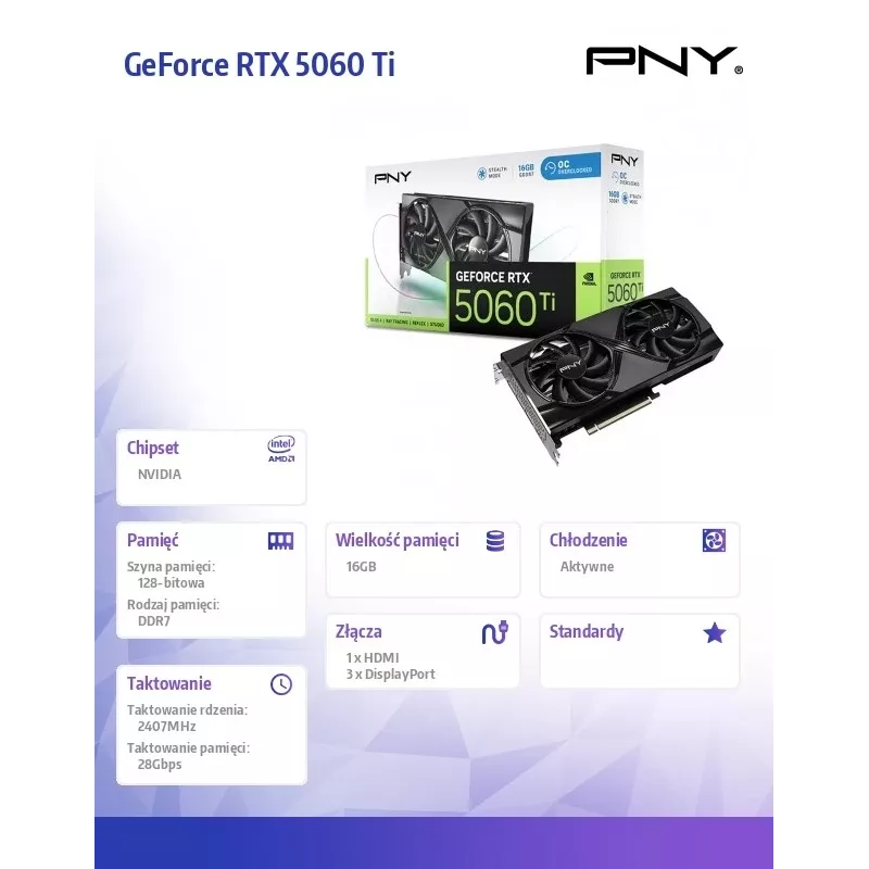 Graafikakaart PNY GeForce RTX 5060 Ti 16 GB GDDR7