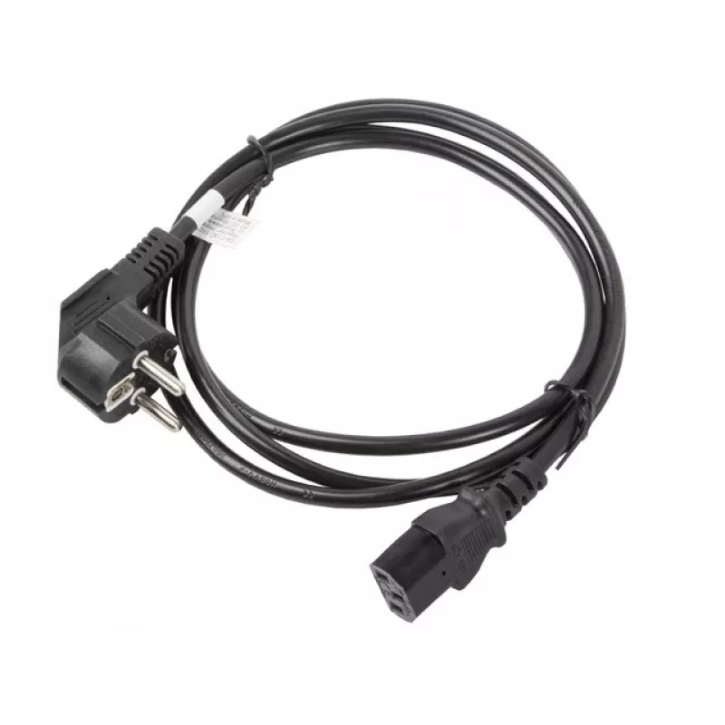 Toitekaabel LANBERG CA-C13C-11CC-0018-BK — 1,8 m, C13 pistik CEE7/7-le, nurga all C13